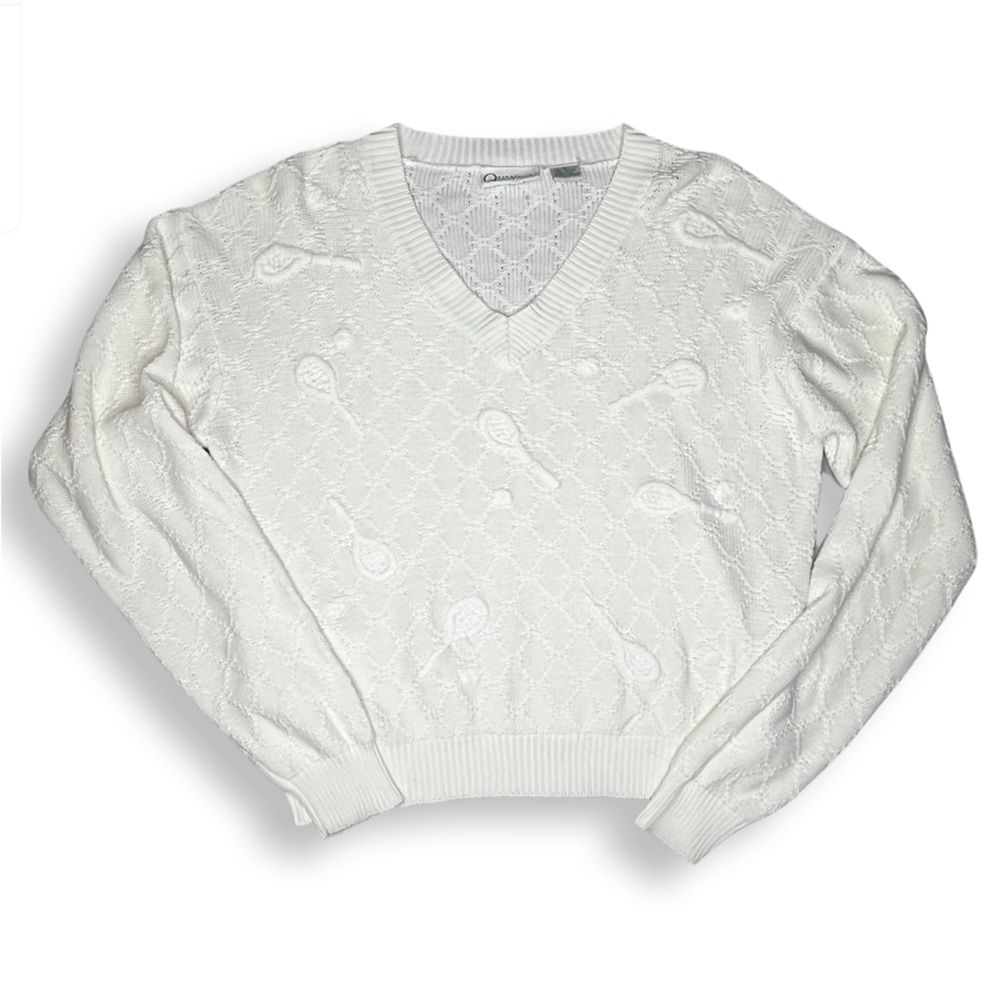 Vintage Quantum Sports tennis sweater, white Medium